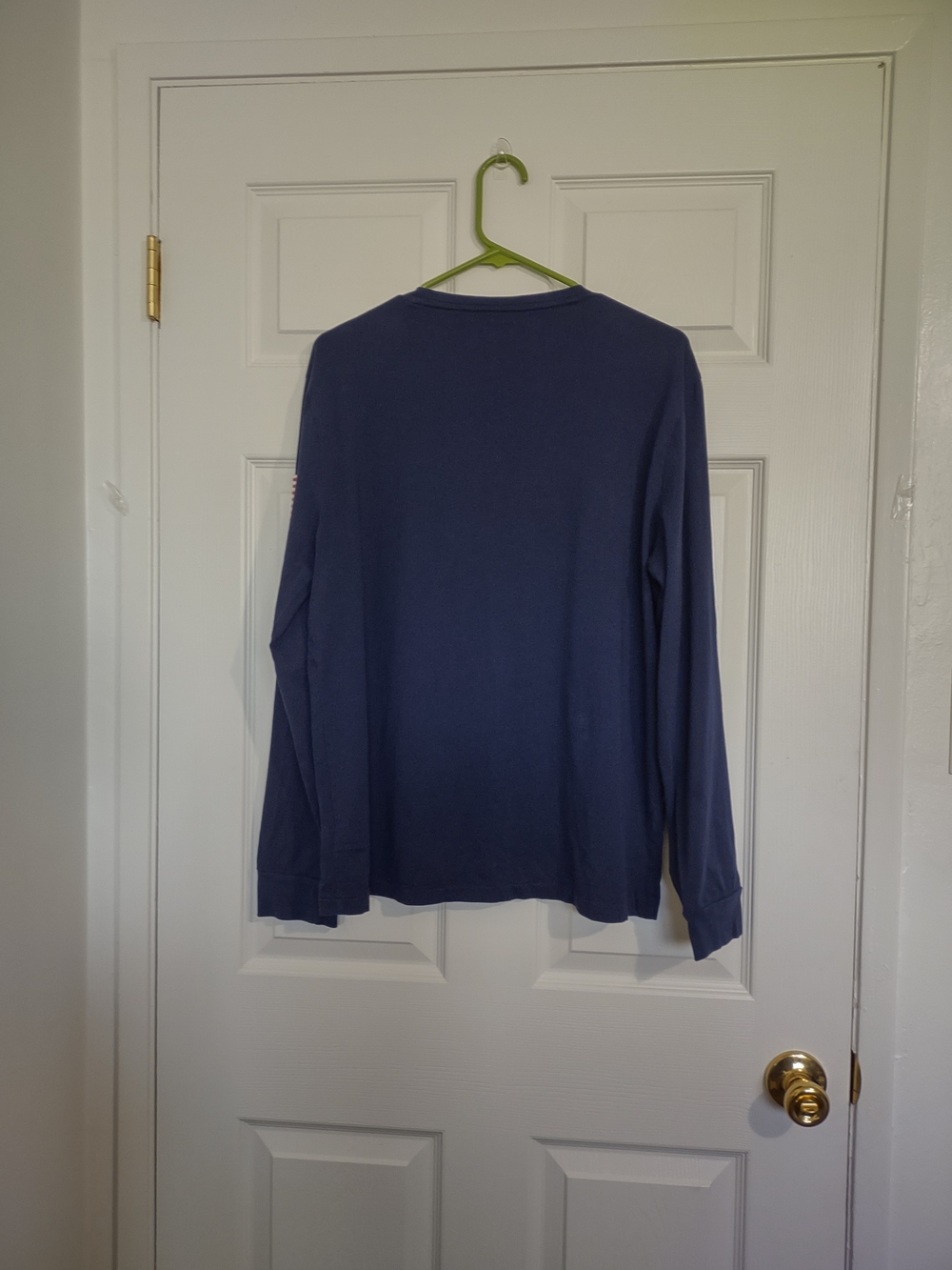 Polo Ralph Lauren Navy Long Sleeve Shirt Spellout With USA Sleeve Patch - Picture 2 of 4